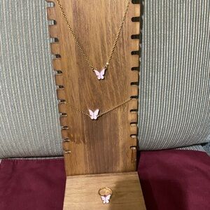 Pink Butterfly Necklace, Bracelet and Ring Set